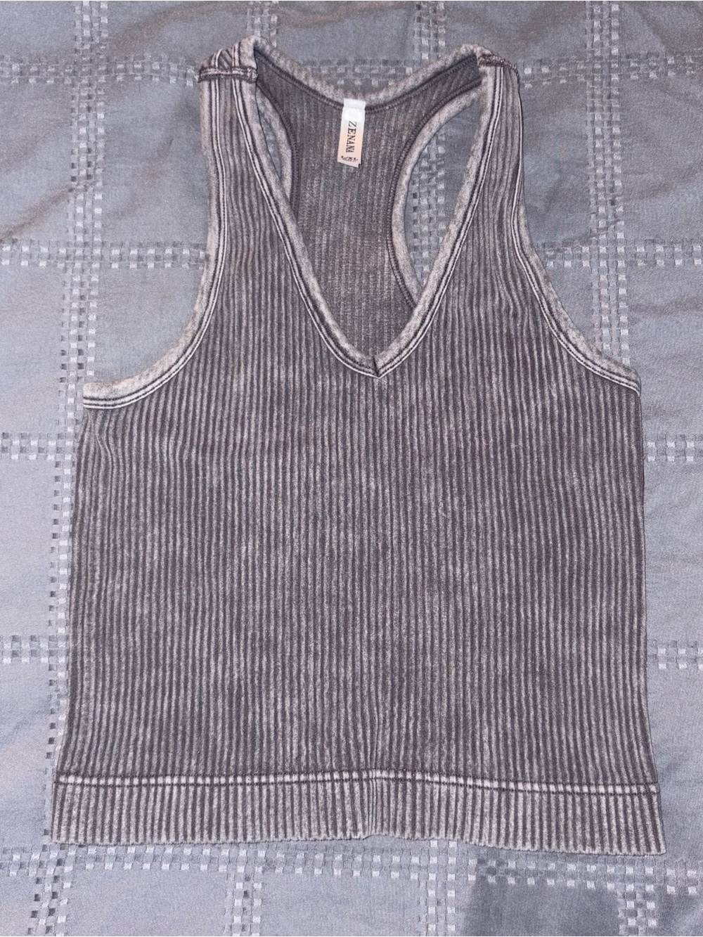 Zenana Gray Ribbed Brami Tank Top